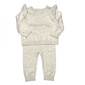 Baby Gap Ruffle Sleeve Sweater Set 3-6 Months 100% Cotton Soft Warm Cozy Neutral